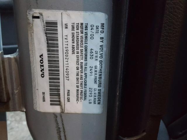 YV1TS90D2Y1140937 - 2000 VOLVO S80 T6 TUR SILVER photo 10