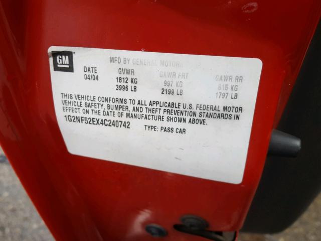 1G2NF52EX4C240742 - 2004 PONTIAC GRAND AM S Կարմիր լուսանկար 10