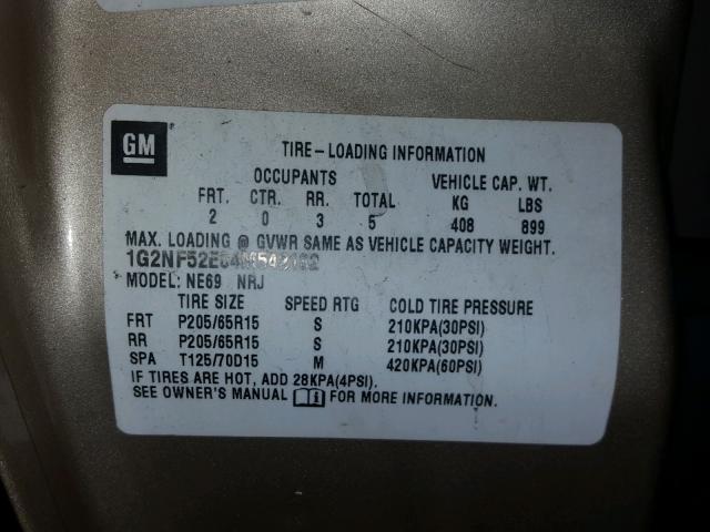 1G2NF52E04M542132 - 2004 PONTIAC GRAND AM S BROWN photo 10