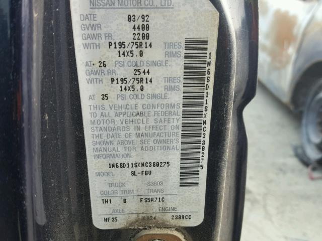 1N6SD11SXNC380275 - 1992 NISSAN TRUCK SHOR BLUE photo 10