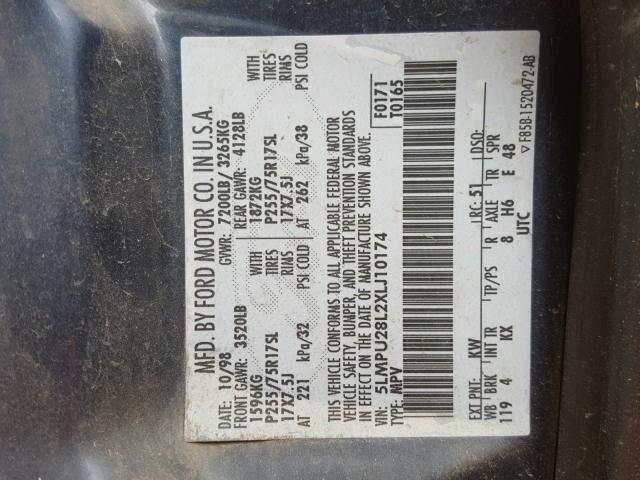 5LMPU28L2XLJ10174 - 1999 LINCOLN NAVIGATOR Көк фото 10