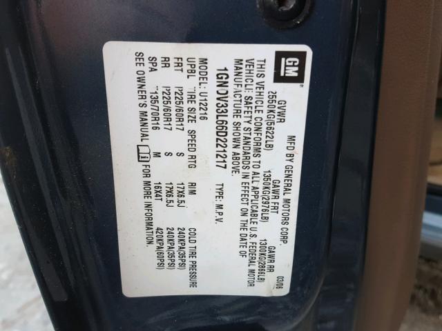 1GNDV33L66D221217 - 2006 CHEVROLET UPLANDER L 蓝色 照片 10