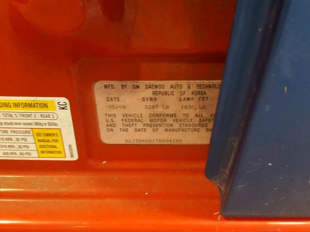 KL1TD66617B694185 - 2007 CHEVROLET AVEO BASE Qırmızı foto 10