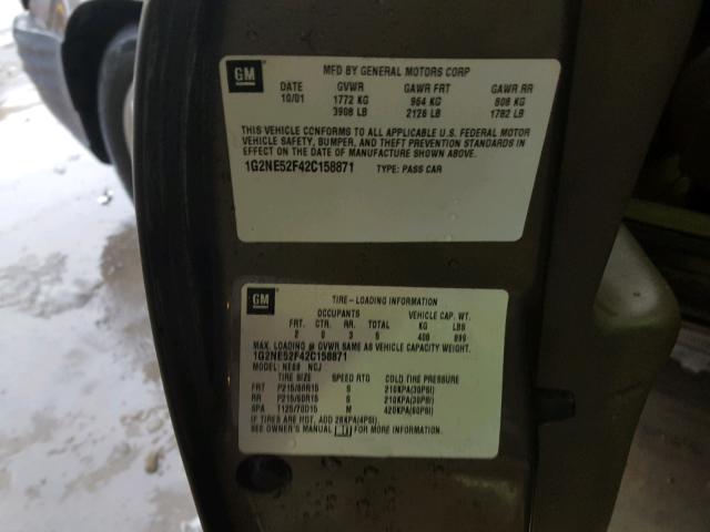 1G2NE52F42C158871 - 2002 PONTIAC GRAND AM S 棕色 照片 10