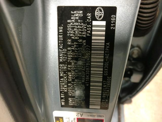 4T1BK3DB7BU405277 - 2011 TOYOTA AVALON BAS BLUE photo 10