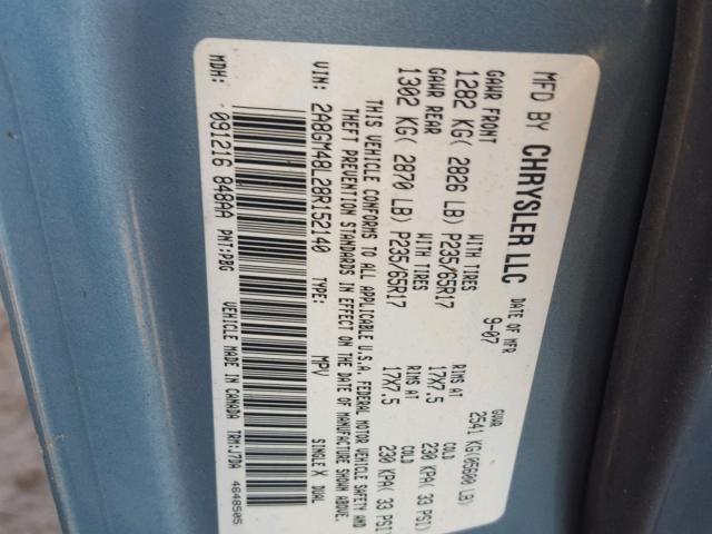 2A8GM48L28R152140 - 2008 CHRYSLER PACIFICA L 蓝色 照片 10