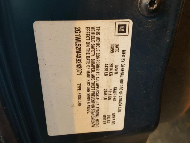 2G1WL52M4X9242071 - 1999 CHEVROLET LUMINA BAS 绿色 照片 10