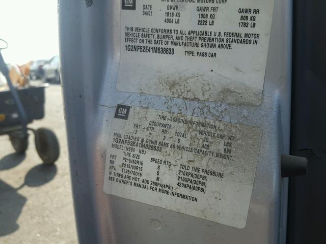 1G2NF52E41M638633 - 2001 PONTIAC GRAND AM S SILVER photo 10