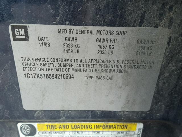 1G1ZK57B594210694 - 2009 CHEVROLET MALIBU LTZ 蓝色 照片 10