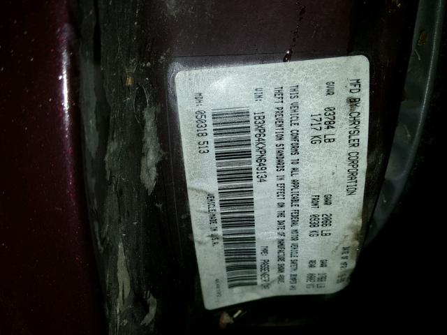 1B3XP64KXPN649134 - 1993 DODGE SHADOW ES MAROON photo 10