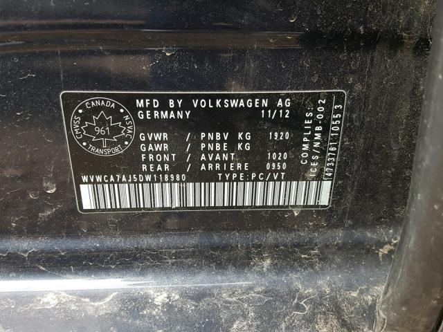 WVWCA7AJ5DW118980 - 2013 VOLKSWAGEN GOLF 蓝色 照片 10