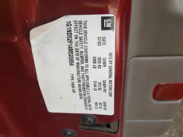 1G1ND52F14M520854 - 2004 CHEVROLET CLASSIC RED photo 10