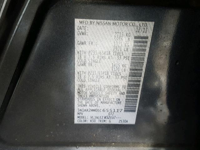 5N1AR2MM0EC655117 - 2014 NISSAN PATHFINDER 石墨色 照片 10