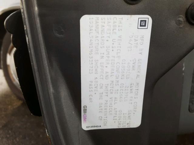 1G3AL54N1M6335723 - 1991 OLDSMOBILE CUTLASS CI GRAY photo 10