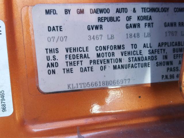 KL1TD56618B066977 - 2008 CHEVROLET AVEO BASE Қызғылт сары фото 10