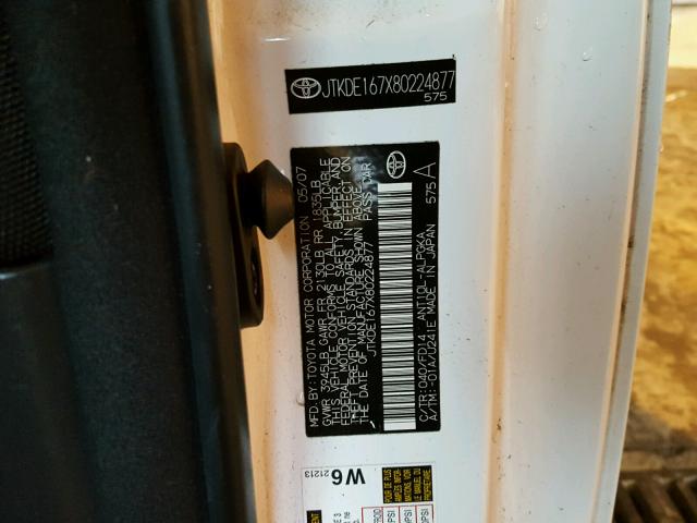 JTKDE167X80224877 - 2008 TOYOTA SCION TC WHITE photo 10