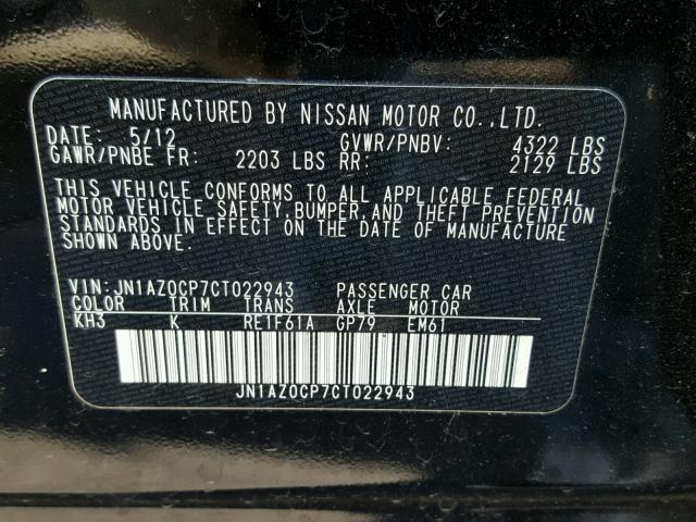 JN1AZ0CP7CT022943 - 2012 NISSAN LEAF SV BLACK photo 10