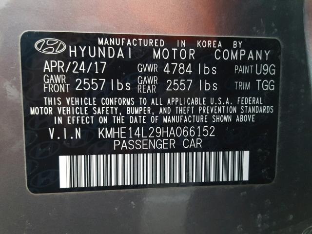 KMHE14L29HA066152 - 2017 HYUNDAI SONATA PLU GRAY photo 10