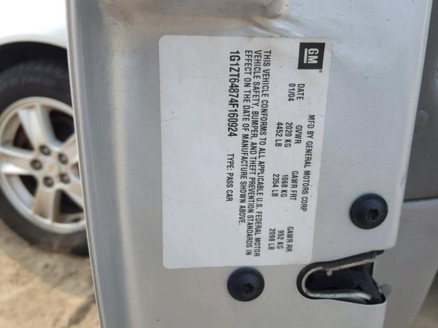 1G1ZT64874F160924 - 2004 CHEVROLET MALIBU MAX ვერცხლისფერი ფოტო 10