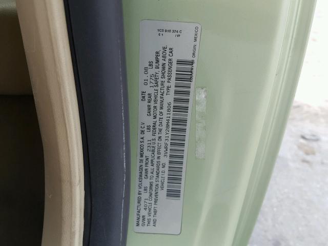 3VWRF31Y28M411806 - 2008 VOLKSWAGEN NEW BEETLE 绿色 照片 10