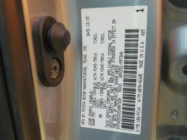 5TFAZ5CN3GX007220 - 2016 TOYOTA TACOMA DOU SILVER photo 10