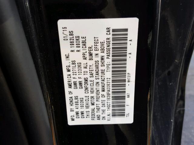 1HGCT1B36FA006312 - 2015 HONDA ACCORD LX- BLACK photo 10