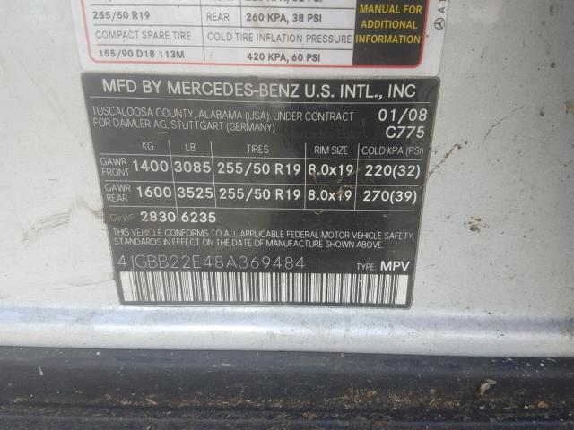 4JGBB22E48A369484 - 2008 MERCEDES-BENZ ML 320 CDI SILVER photo 10