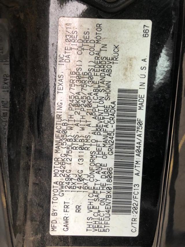 5TFUU4EN7BX018006 - 2011 TOYOTA TACOMA ACC შავი ფოტო 10