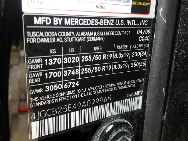 4JGCB25E49A099965 - 2009 MERCEDES-BENZ R 320 BLACK photo 10