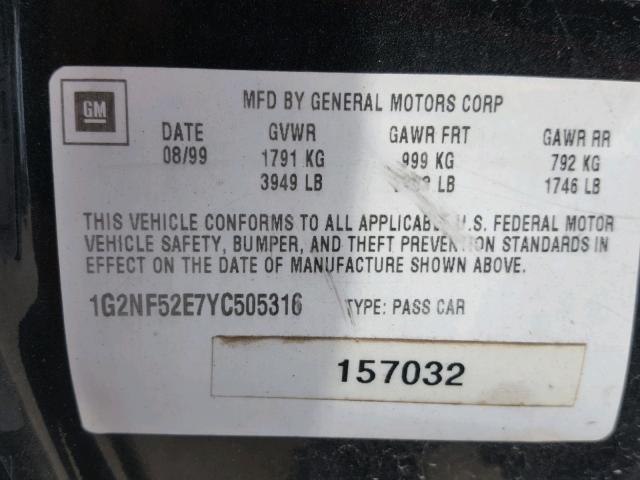 1G2NF52E7YC505316 - 2000 PONTIAC GRAND AM S Սև լուսանկար 10