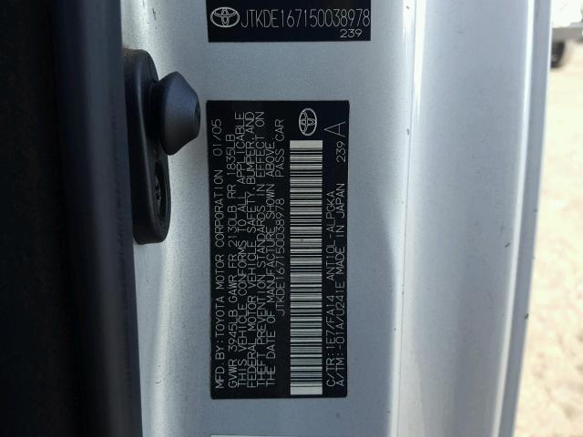 JTKDE167150038978 - 2005 TOYOTA SCION TC 银色 照片 10