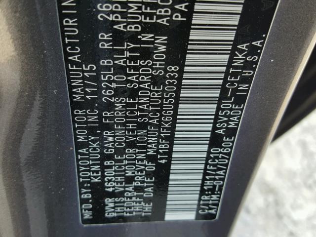 4T1BF1FK6GU550338 - 2016 TOYOTA CAMRY LE 灰色 照片 10