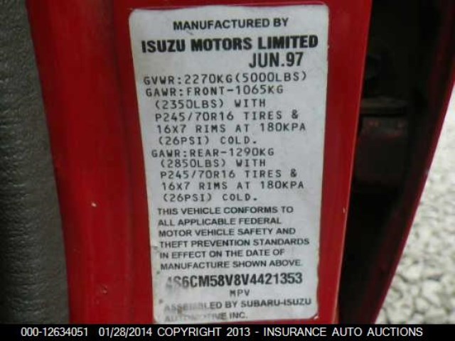 4S6CM58V8V4421353 - 1997 HONDA PASSPORT EX/LX RED photo 9