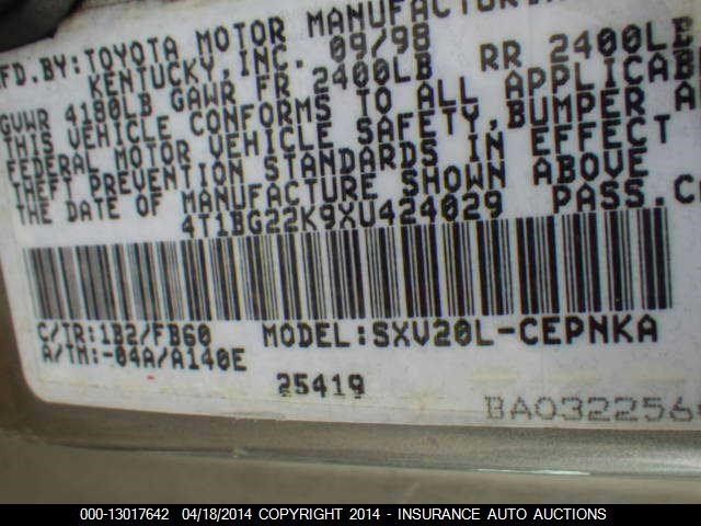 4T1BG22K9XU424029 - 1999 TOYOTA CAMRY CE/LE/XLE 香槟色 照片 9