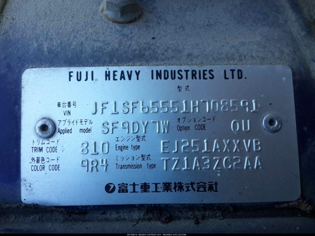 JF1SF65551H708591 - 2001 SUBARU FORESTER S BLUE photo 9