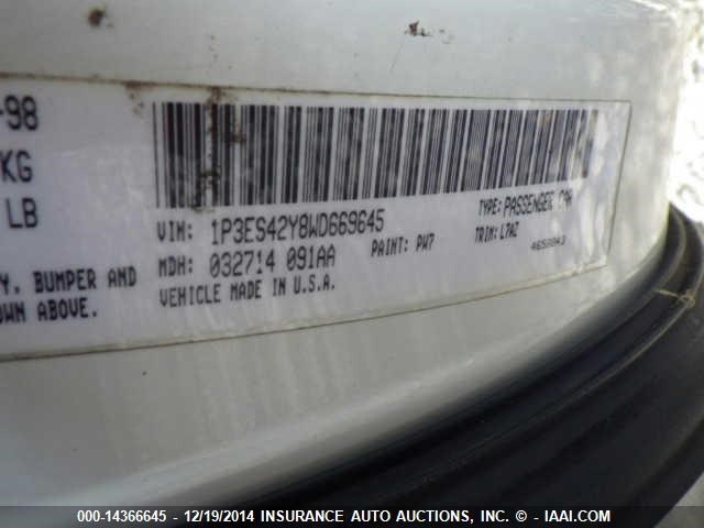 1P3ES42Y8WD669645 - 1998 PLYMOUTH NEON HIGHLINE/EXPRESSO WHITE photo 9