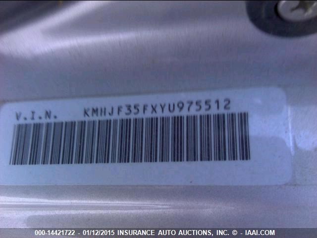 KMHJF35FXYU975512 - 2000 HYUNDAI ELANTRA GLS SILVER photo 9