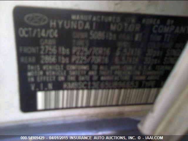 KM8SC13E65U896653 - 2005 HYUNDAI SANTA FE GLS/LX WHITE photo 9