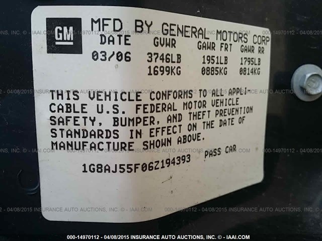 1G8AJ55F06Z194393 - 2006 SATURN ION LEVEL 2 白色 照片 9