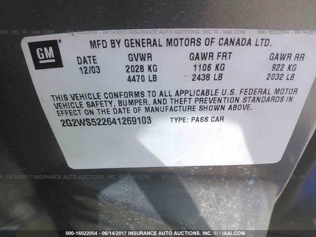 2G2WS522641269103 - 2004 PONTIAC GRAND PRIX GT2 ნაცრისფერი ფოტო 9