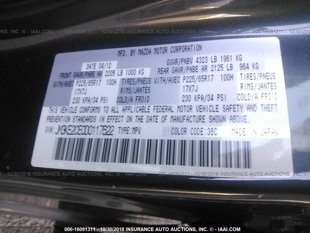 JM3KE2CE0D0117622 - 2013 MAZDA CX-5 TOURING GRAY photo 9