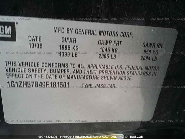 1G1ZH57B49F181501 - 2009 CHEVROLET MALIBU 1LT 黑色 照片 9