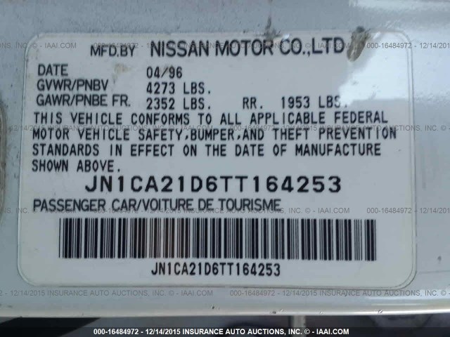 JN1CA21D6TT164253 - 1996 NISSAN MAXIMA GLE/GXE/SE WHITE photo 9