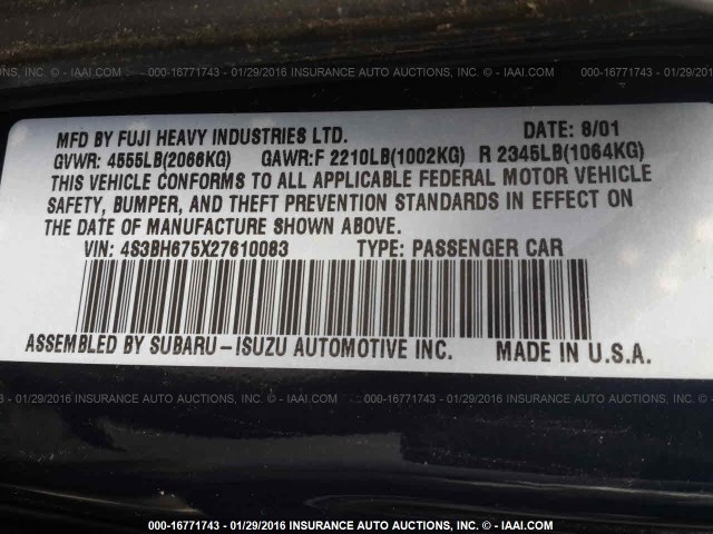 4S3BH675X27610083 - 2002 SUBARU LEGACY OUTBACK AWP 深蓝色 照片 9