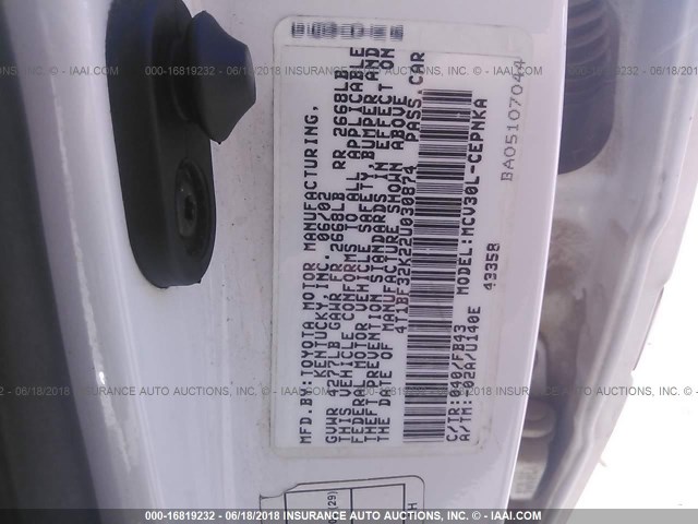 4T1BF32K22U030874 - 2002 TOYOTA CAMRY LE/XLE/SE თეთრი ფოტო 9