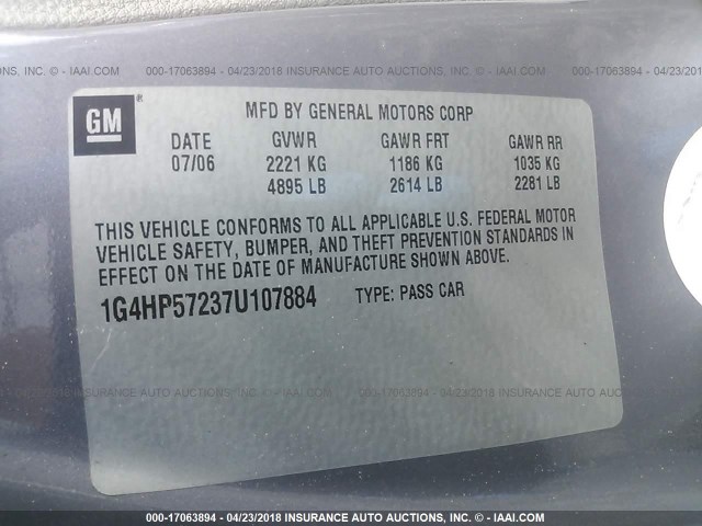 1G4HP57237U107884 - 2007 BUICK LUCERNE CX GRAY photo 9