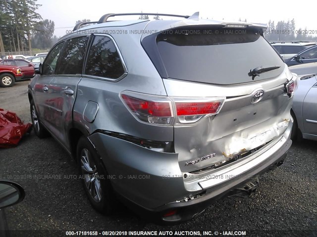 5TDJKRFHXFS188080 - 2015 TOYOTA HIGHLANDER XLE SILVER photo 3