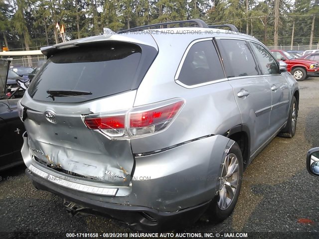 5TDJKRFHXFS188080 - 2015 TOYOTA HIGHLANDER XLE ვერცხლისფერი ფოტო 4
