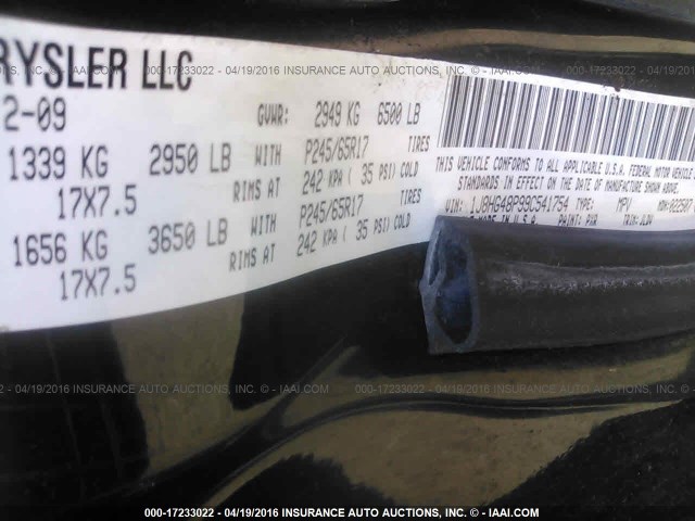 1J8HG48P99C541754 - 2009 JEEP COMMANDER SPORT Սև լուսանկար 9