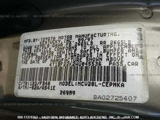 4T1BF22K2WU045536 - 1998 TOYOTA CAMRY CE/LE/XLE 棕色 照片 9